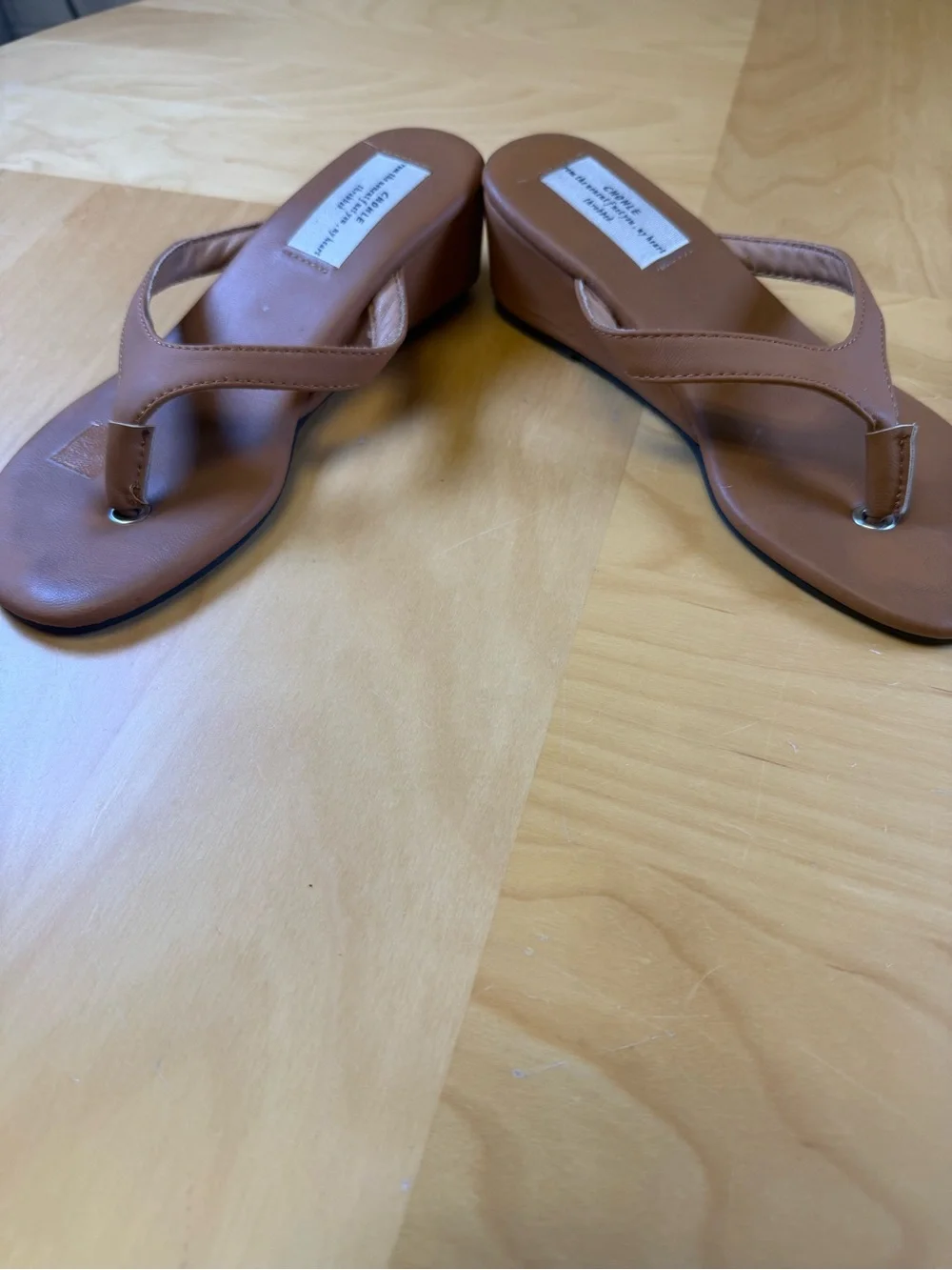 Chohle Classic Tan Wedge Thong Sandal with Cushioned Footbed